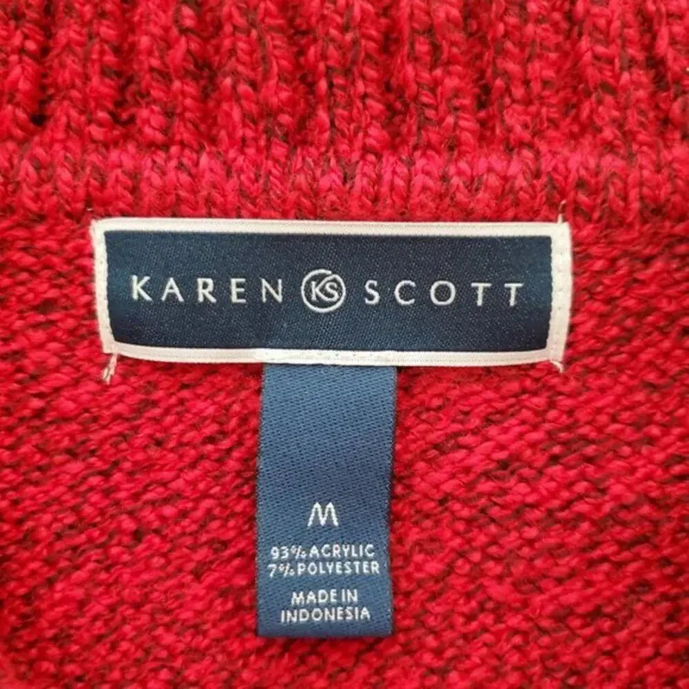 Karen Scott Red Cable Knit Sweater Women Size M Pullover Long Sleeve Quarter Zip